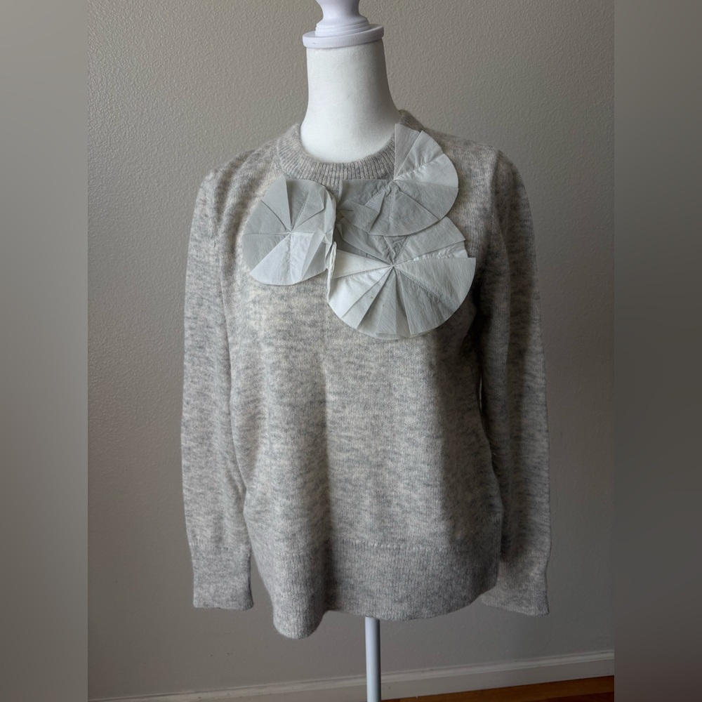 COS Women’s Gray Alpaga Knit Crew Neck Long Sleeve Pullover Sweater Ruffle SizeS